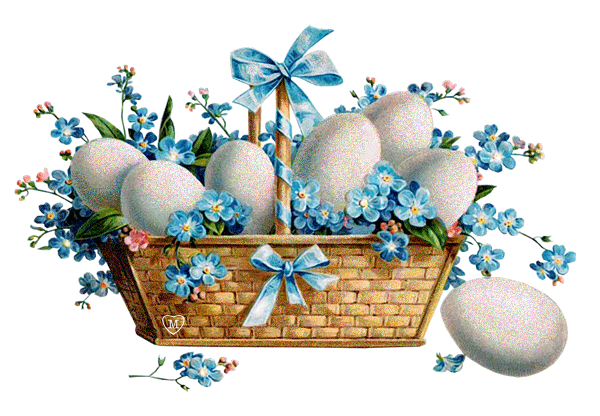 Пасхальные яйца в корзине~Пасха открытки