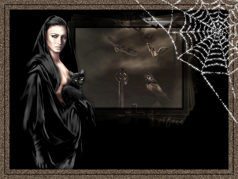 Мистическая женщина с черной кошкой~Картинки. Девушки