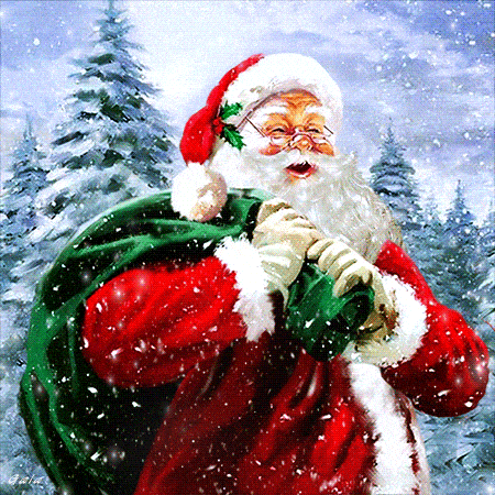 Дед Мороз с мешком подарков спешит на Новый год - С наступающим 2019 Новым годом