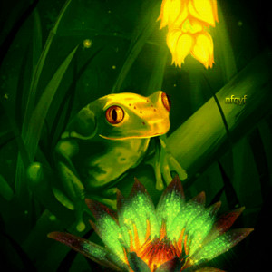 Сказочная лягушка и цветок
