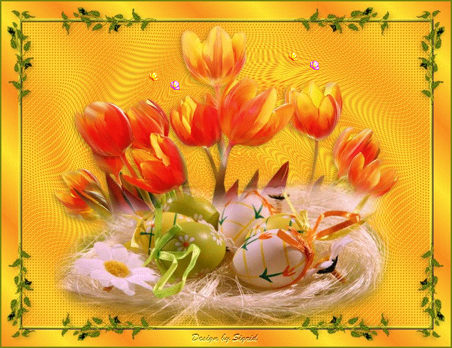 Пасхальные яйца и цветы - Анимационные блестящие картинки GIF