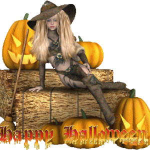 Ведьма и тыквы к празднику Хэллоуин