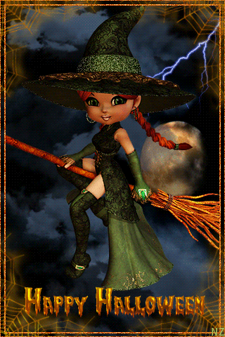 Анимашка ведьмочка на метле