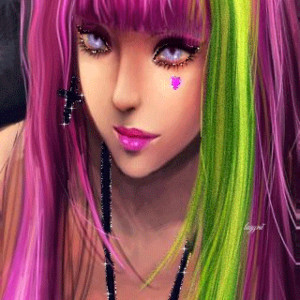 Аниме девушка с фиолетово-зелёными волосами