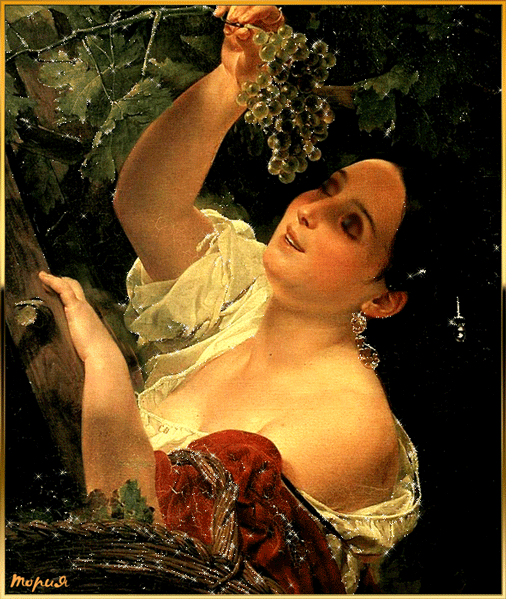 Девушка собирает виноград