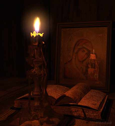 Икона, свеча и библия - Анимационные блестящие картинки GIF
