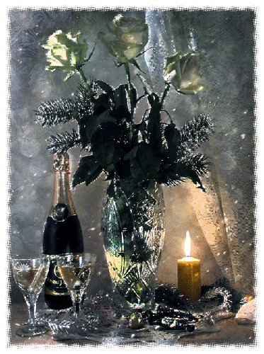 Розы, шампанское и свечи - Гиф анимашки