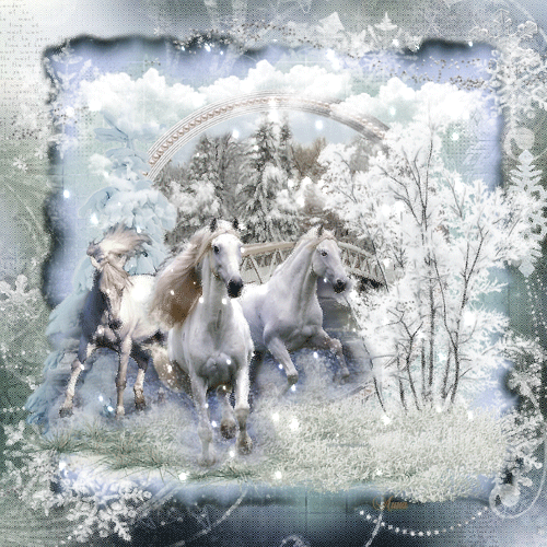 Белые лошади - Зима, gif скачать бесплатно