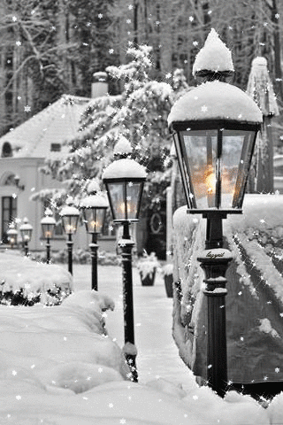 Фонари под снегом - Зима картинки