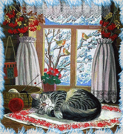 Кошка и зима за окошком - Зима картинки