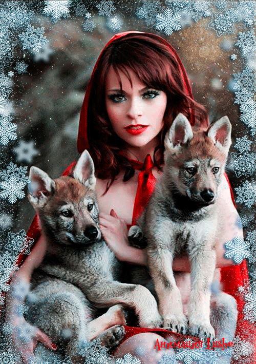 Девушка с собаками - Зима картинки