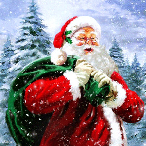 Дед Мороз с мешком подарков спешит на Новый год