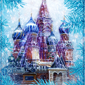 Новогодняя открытка собор Василия Блаженного