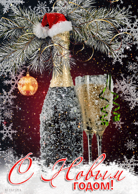 Бутылка шампанского и два бокала. С новым годом!
