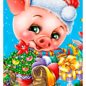 Новогодняя открытка со свиньёй
