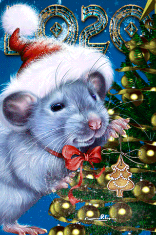 Гифка с Новогодней крысой - Анимационные блестящие картинки GIF